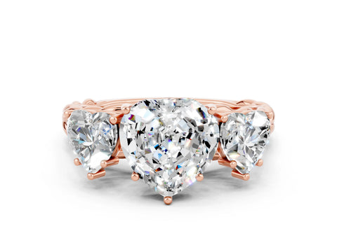 Rose gold Three-Stone Heart Cut Moissanite Braided Band Ring with Four-Prong Setting_12