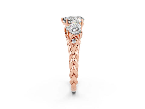 Rose gold Three-Stone Heart Cut Moissanite Braided Band Ring with Four-Prong Setting_14