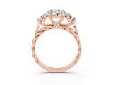 Rose gold Three-Stone Heart Cut Moissanite Braided Band Ring with Four-Prong Setting_15