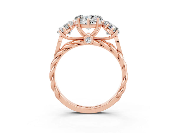 Rose gold Three-Stone Heart Cut Moissanite Braided Band Ring with Four-Prong Setting