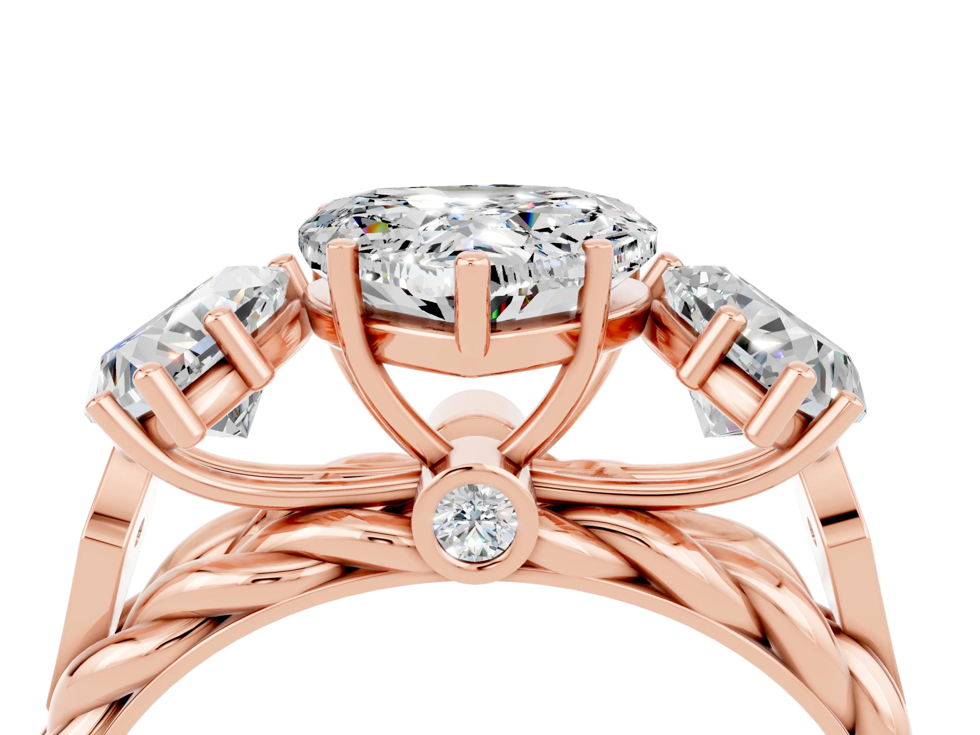 Rose gold Three-Stone Heart Cut Moissanite Braided Band Ring with Four-Prong Setting_16