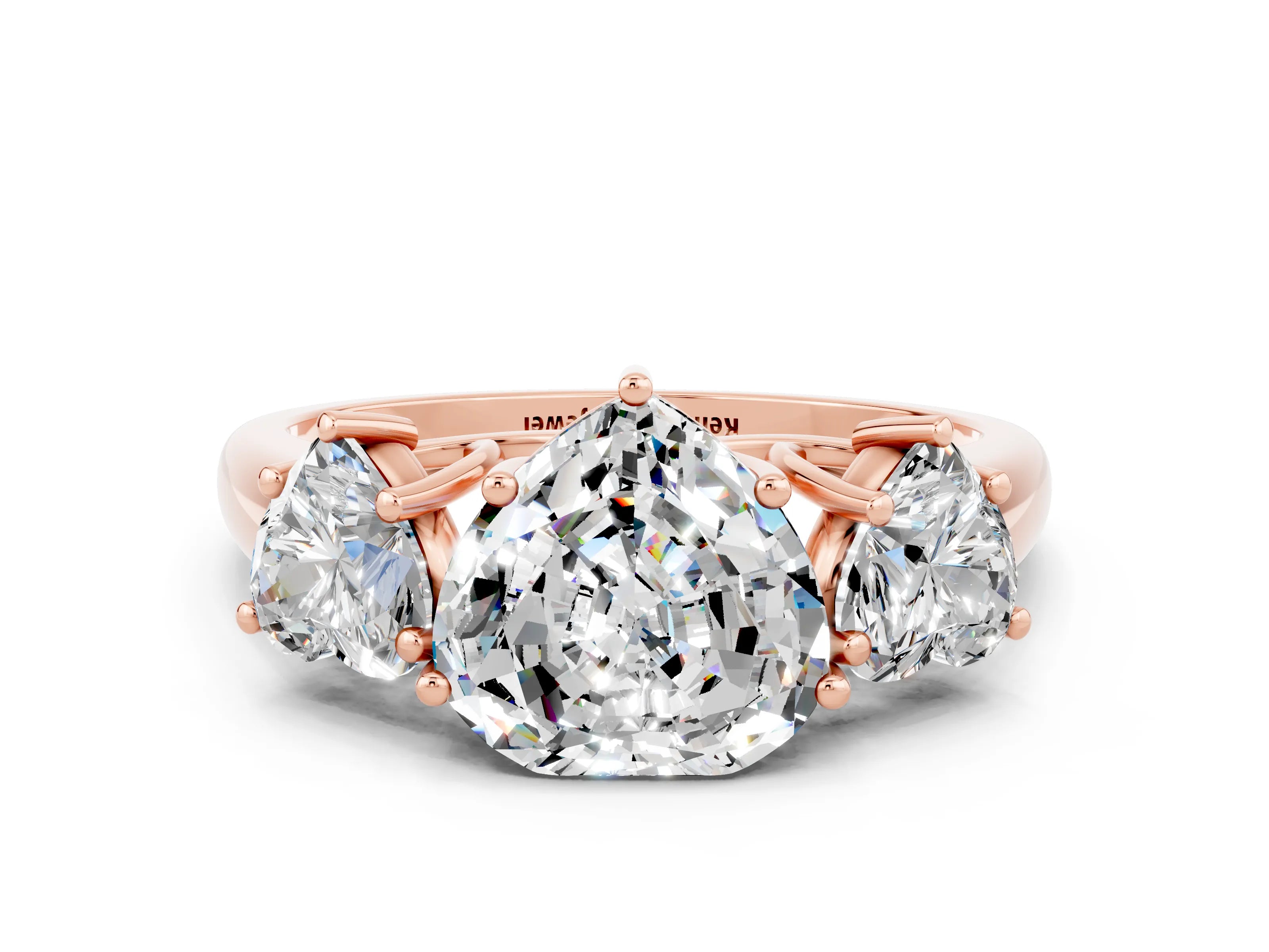 Rose gold Three-Stone Heart Cut Moissanite Engagement Ring with Prong Setting