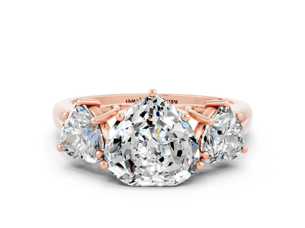 Rose gold Three-Stone Heart Cut Moissanite Engagement Ring with Prong Setting