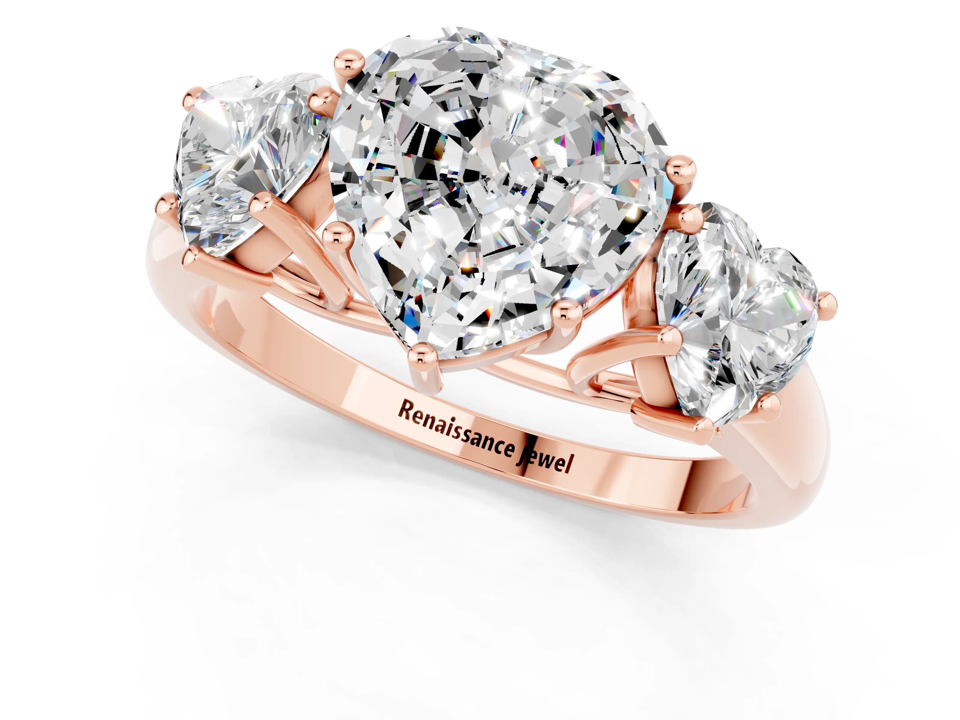 Rose gold Three-Stone Heart Cut Moissanite Engagement Ring with Prong Setting_1