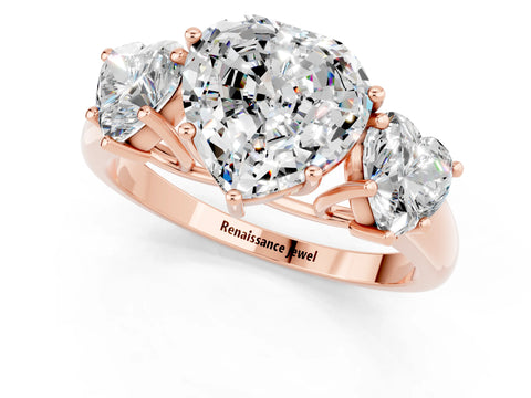 Rose gold Three-Stone Heart Cut Moissanite Engagement Ring with Prong Setting_1