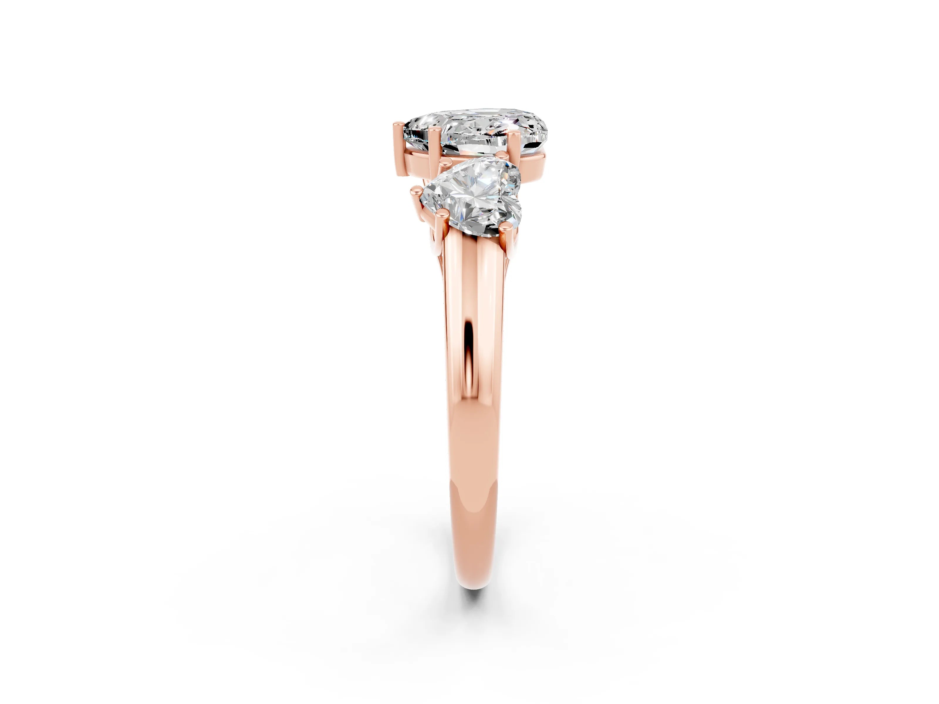 Rose gold Three-Stone Heart Cut Moissanite Engagement Ring with Prong Setting_2