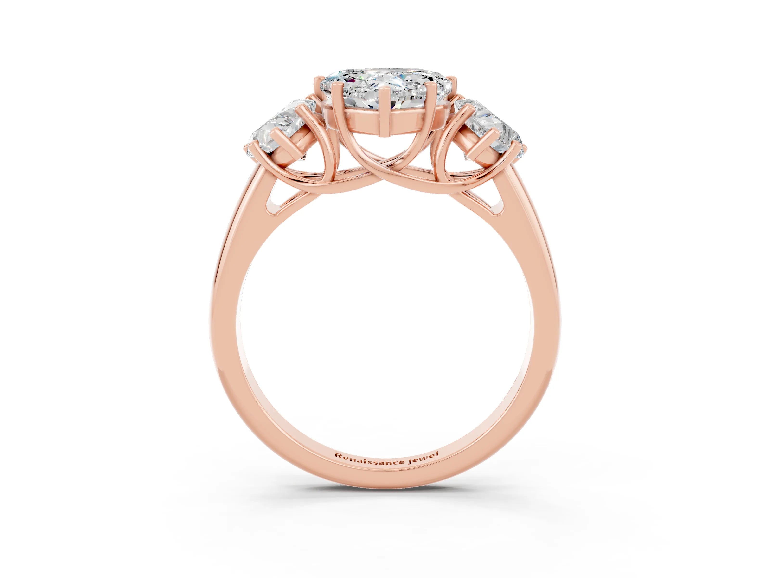 Rose gold Three-Stone Heart Cut Moissanite Engagement Ring with Prong Setting_3