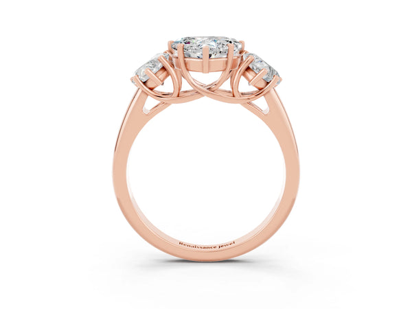 Rose gold Three-Stone Heart Cut Moissanite Engagement Ring with Prong Setting