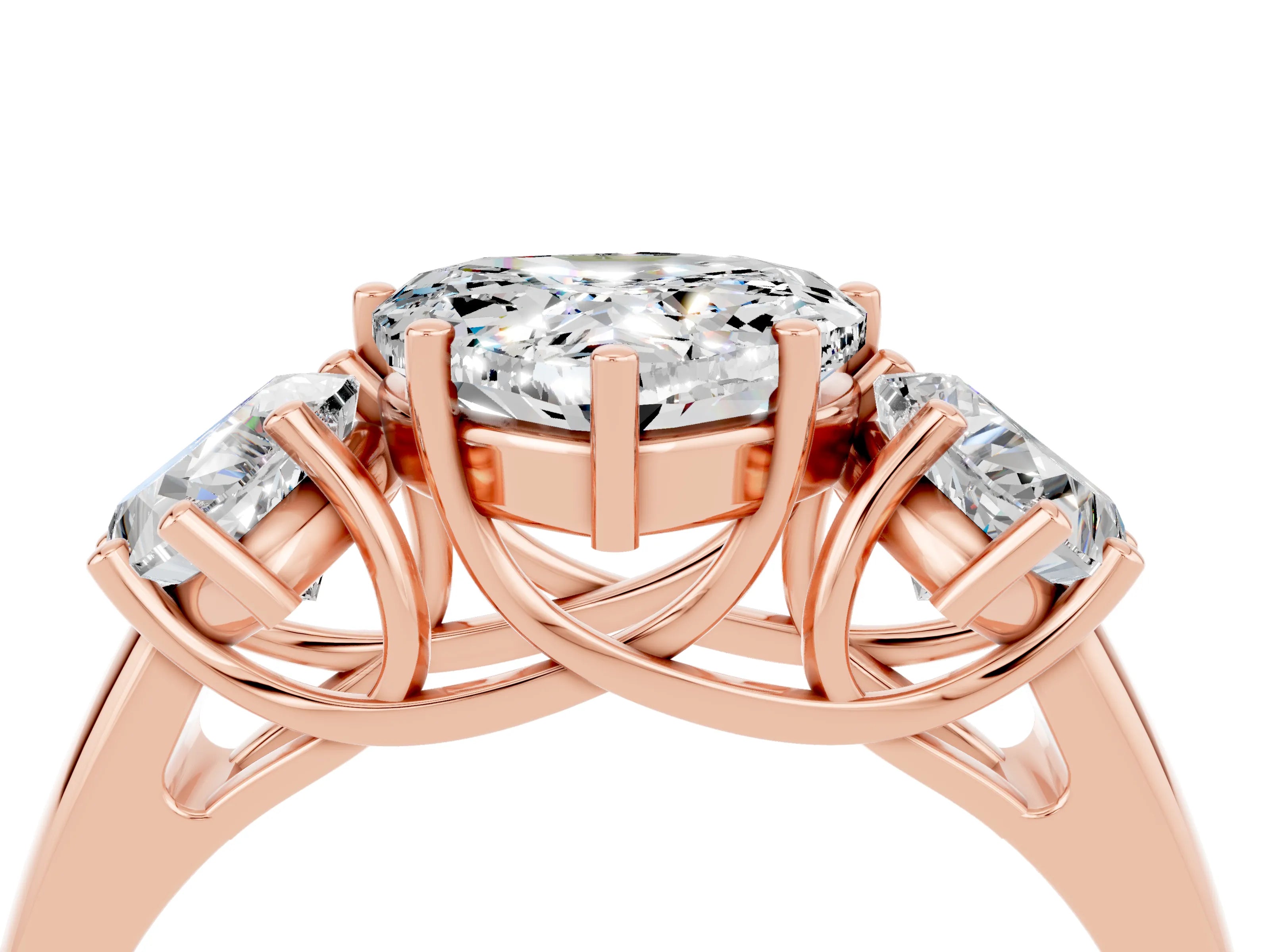 Rose gold Three-Stone Heart Cut Moissanite Engagement Ring with Prong Setting_4