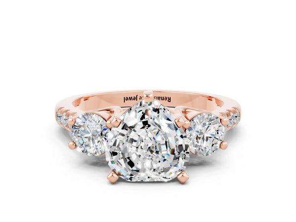 Rose gold Three-Stone Heart Cut Moissanite Pavé Band with Four-Prong Setting