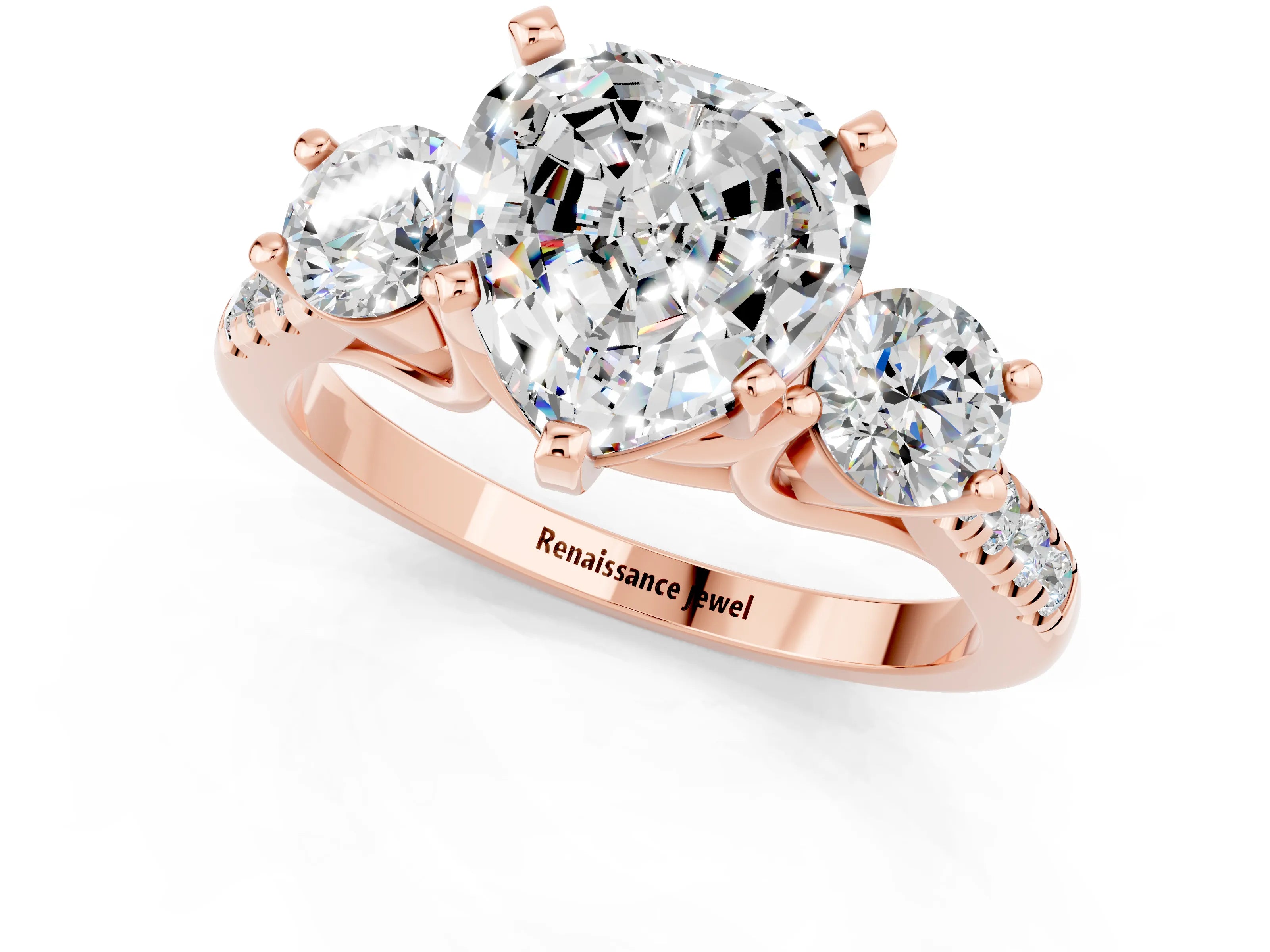 Rose gold Three-Stone Heart Cut Moissanite Pavé Band with Four-Prong Setting_1