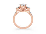 Rose gold Three-Stone Heart Cut Moissanite Pavé Band with Four-Prong Setting_3