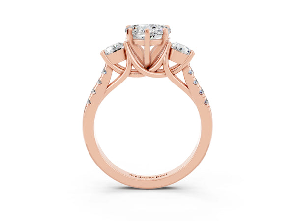 Rose gold Three-Stone Heart Cut Moissanite Pavé Band with Four-Prong Setting