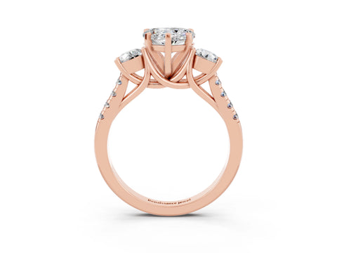 Rose gold Three-Stone Heart Cut Moissanite Pavé Band with Four-Prong Setting_3
