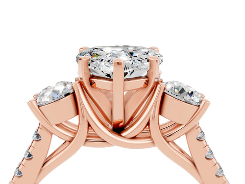 Rose gold Three-Stone Heart Cut Moissanite Pavé Band with Four-Prong Setting_4