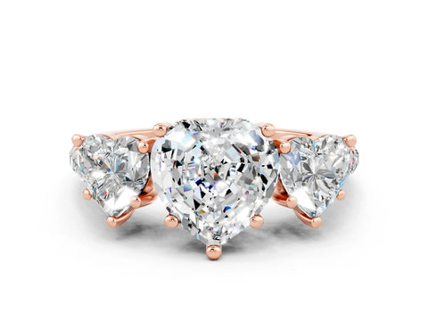 Rose gold Three-Stone Heart Cut Moissanite Ring with Pavé Band and Prong Setting_12