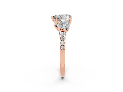 Rose gold Three-Stone Heart Cut Moissanite Ring with Pavé Band and Prong Setting_14