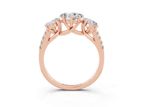 Rose gold Three-Stone Heart Cut Moissanite Ring with Pavé Band and Prong Setting_15