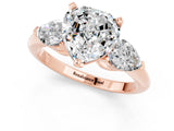 Rose gold Three-Stone Heart Cut Moissanite Ring with Pear Side Stones and Four-Prong Setting_1
