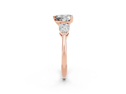 Rose gold Three-Stone Heart Cut Moissanite Ring with Pear Side Stones and Four-Prong Setting_2