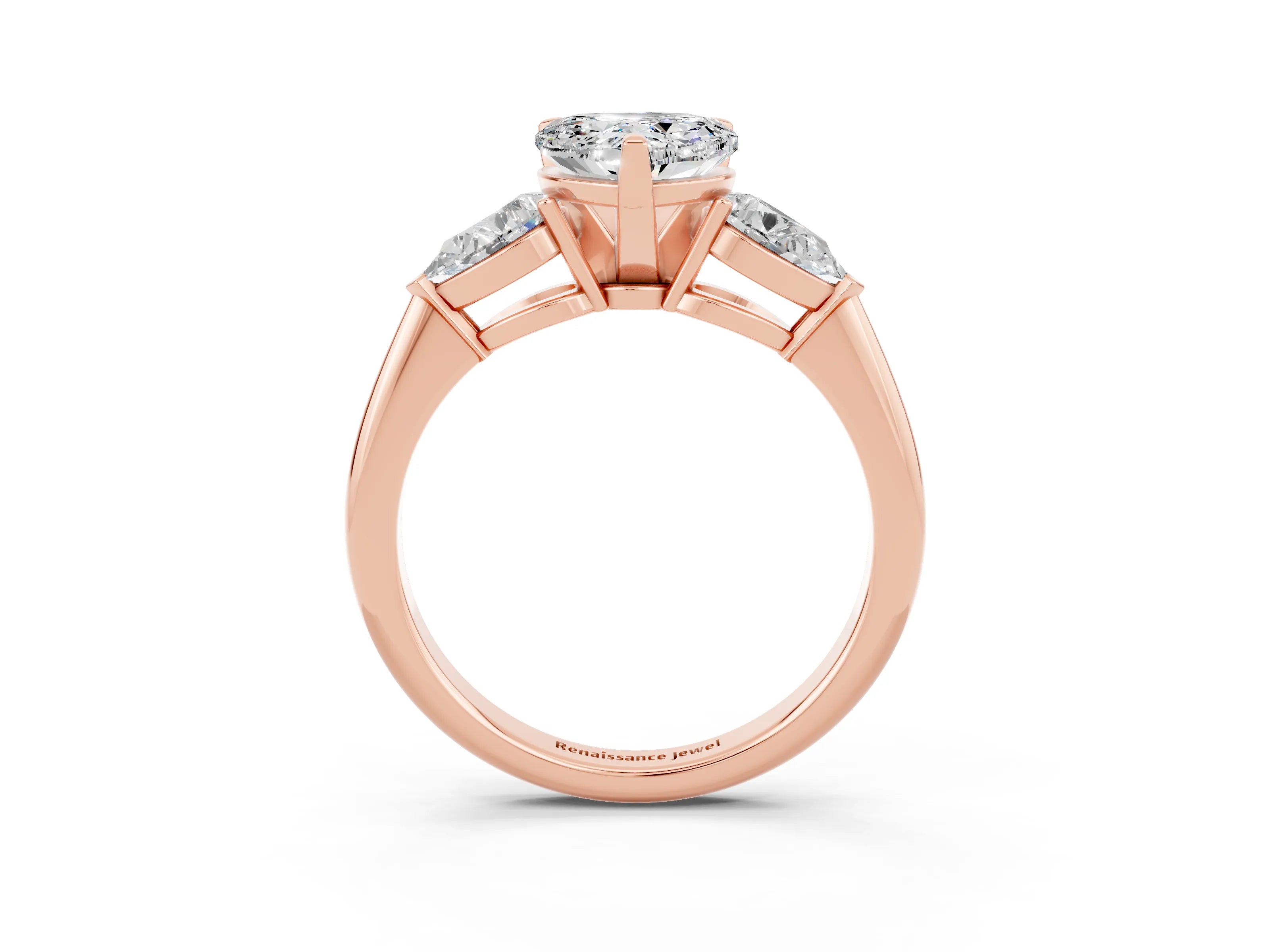 Rose gold Three-Stone Heart Cut Moissanite Ring with Pear Side Stones and Four-Prong Setting_3