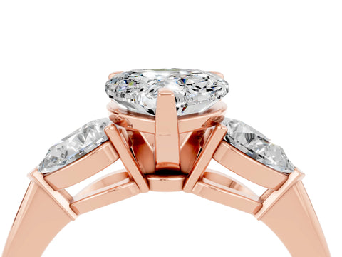 Rose gold Three-Stone Heart Cut Moissanite Ring with Pear Side Stones and Four-Prong Setting_4