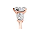 Rose gold Three-Stone Heart Cut Moissanite Ring with Pear Side Stones and Four-Prong Setting_5