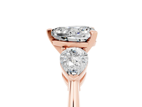 Rose gold Three-Stone Heart Cut Moissanite Ring with Pear Side Stones and Four-Prong Setting_5