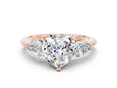 Rose gold Three-Stone Heart Cut Moissanite Ring with Pear Side Stones and Four-Prong Setting