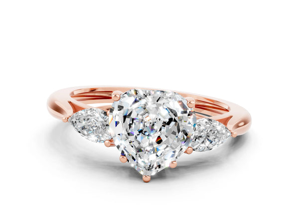 Rose gold Three-Stone Heart Cut Moissanite Ring with Pear  Side Stones in Four-Prong Setting