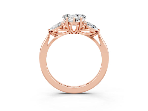 Rose gold Three-Stone Heart Cut Moissanite Ring with Pear  Side Stones in Four-Prong Setting