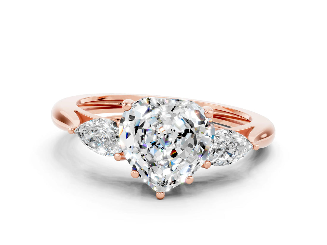 Rose gold Three-Stone Heart Cut Moissanite Ring with Pear  Side Stones in Four-Prong Setting_36
