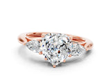 Rose gold Three-Stone Heart Cut Moissanite Ring with Pear  Side Stones in Four-Prong Setting_36