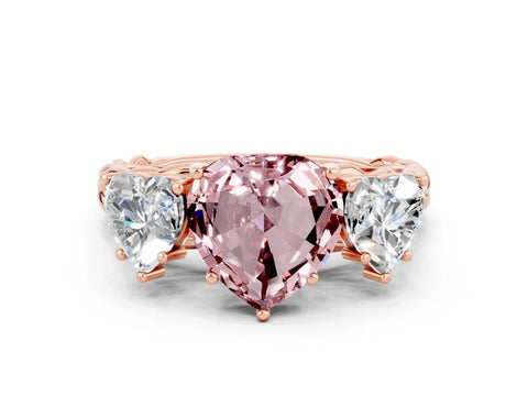 Rose gold Three-Stone Heart Cut Morganite Braided Band Ring with Four-Prong Setting_12