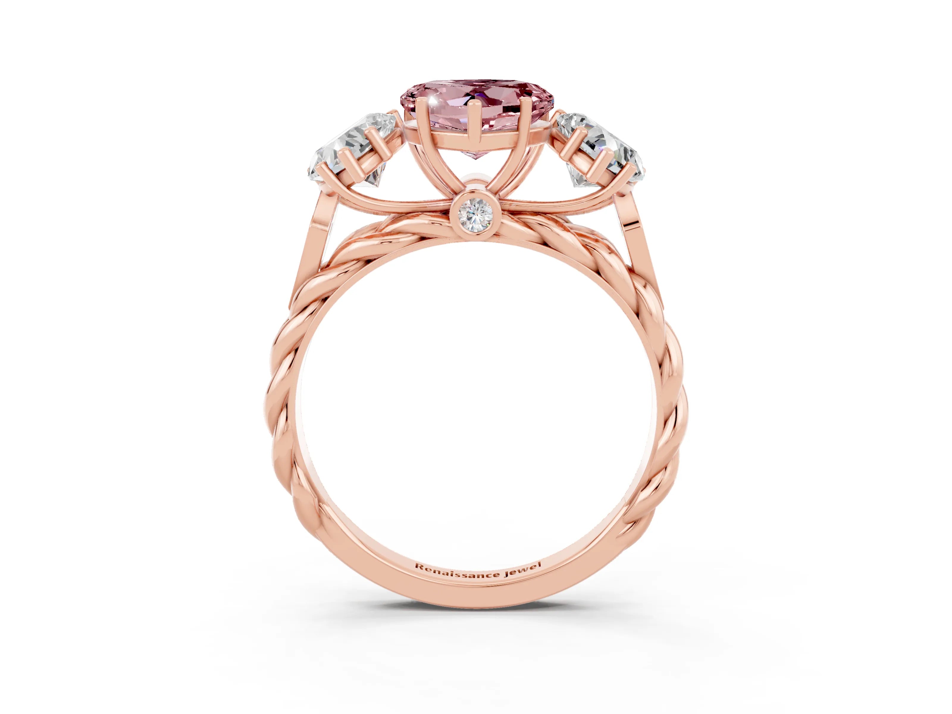 Rose gold Three-Stone Heart Cut Morganite Braided Band Ring with Four-Prong Setting_15
