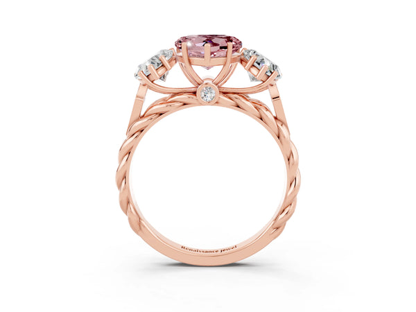 Rose gold Three-Stone Heart Cut Morganite Braided Band Ring with Four-Prong Setting
