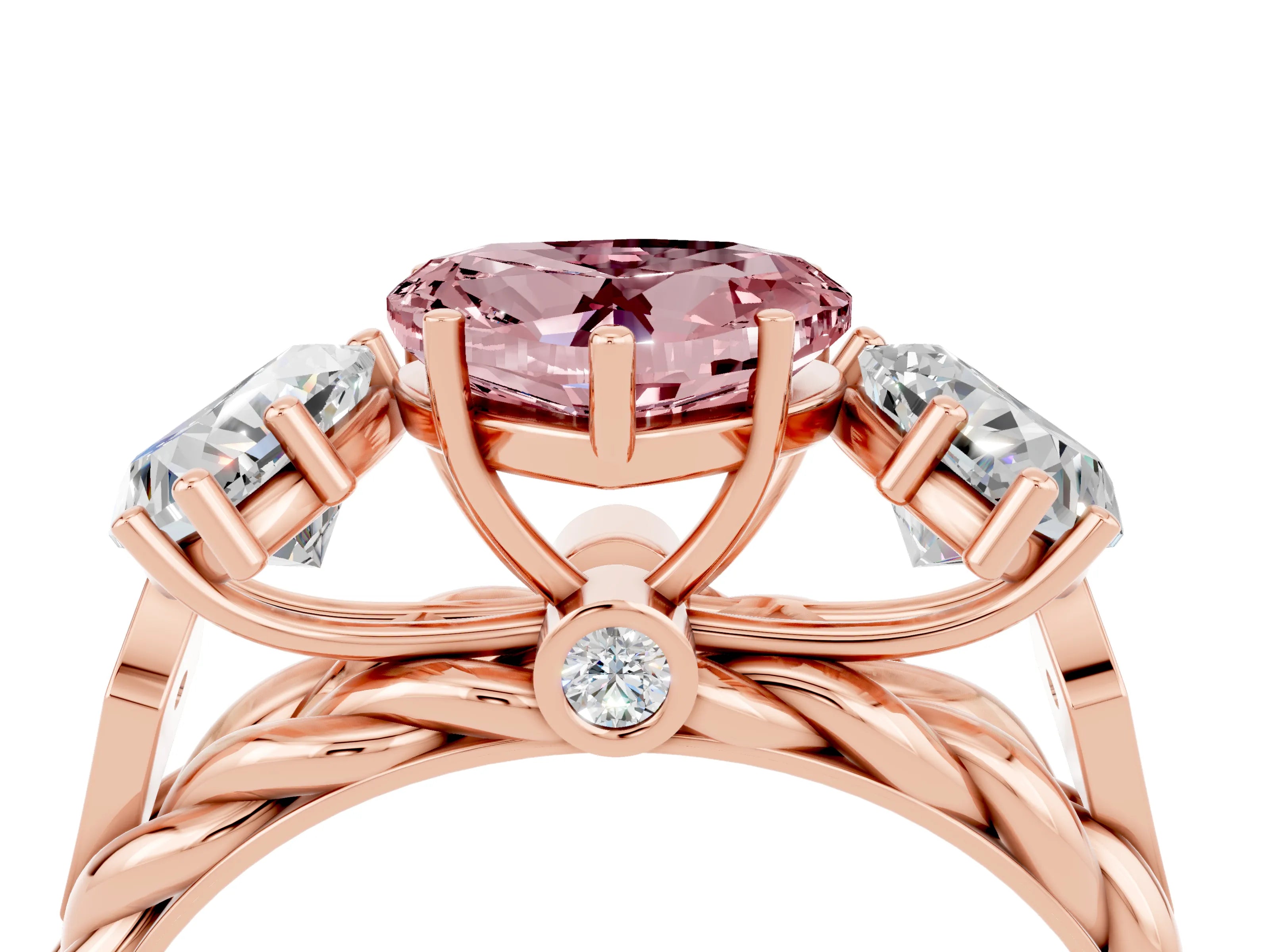 Rose gold Three-Stone Heart Cut Morganite Braided Band Ring with Four-Prong Setting_16
