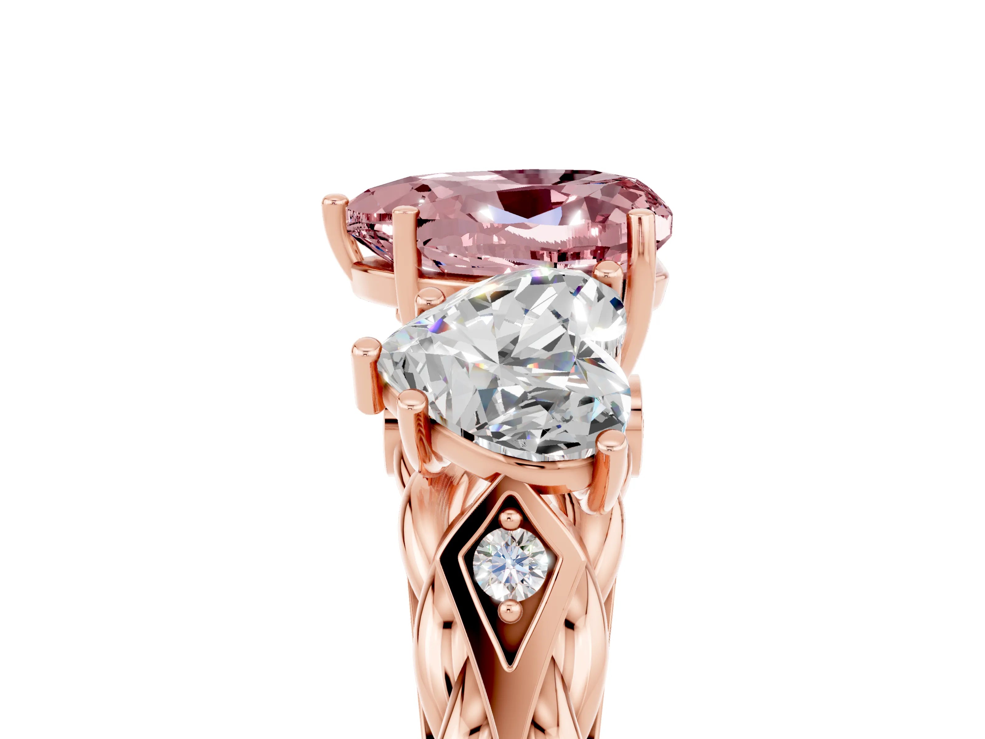 Rose gold Three-Stone Heart Cut Morganite Braided Band Ring with Four-Prong Setting_17