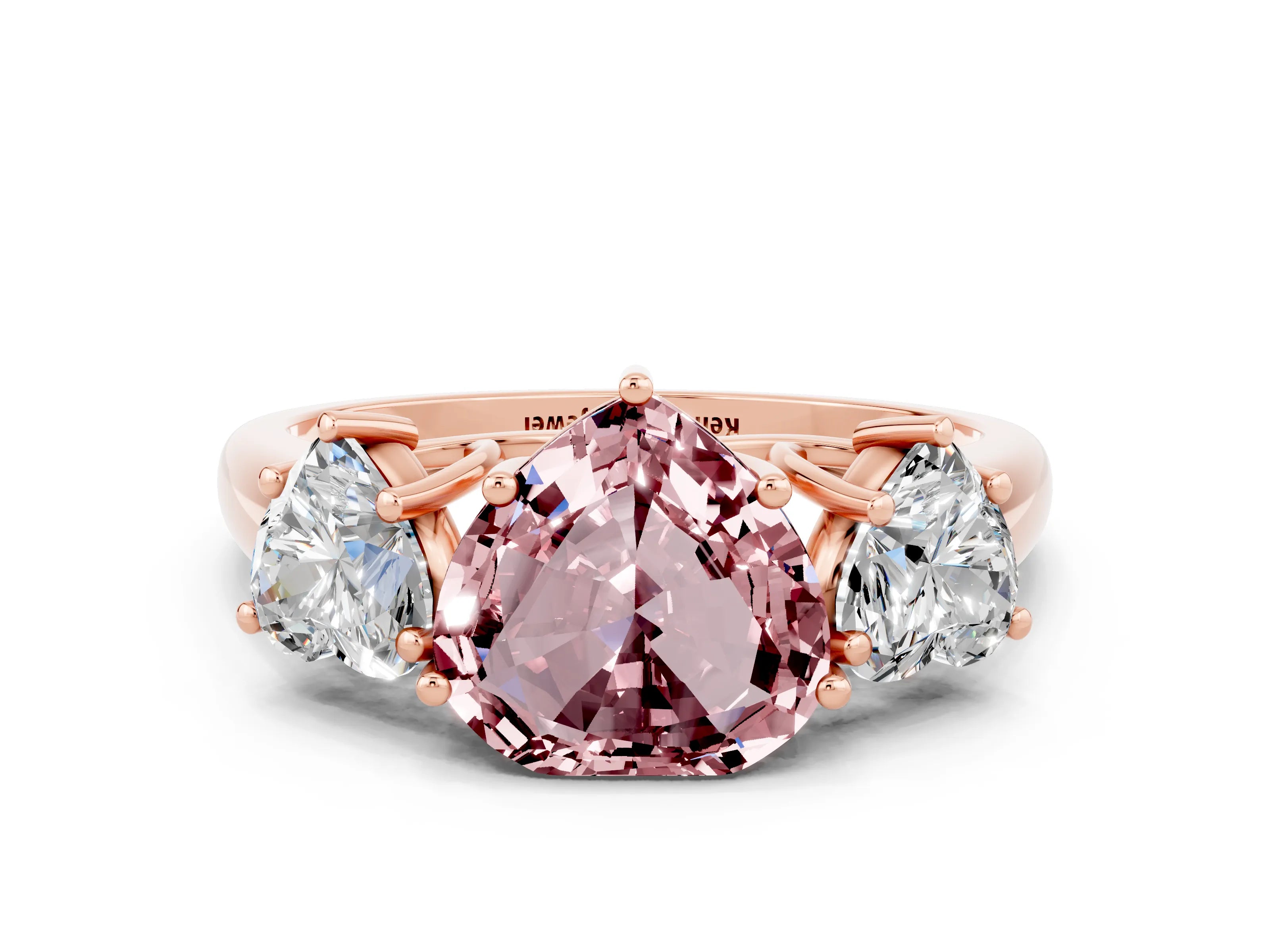 Rose gold Three-Stone Heart Cut Morganite Engagement Ring with Prong Setting
