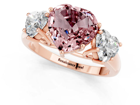 Rose gold Three-Stone Heart Cut Morganite Engagement Ring with Prong Setting_1