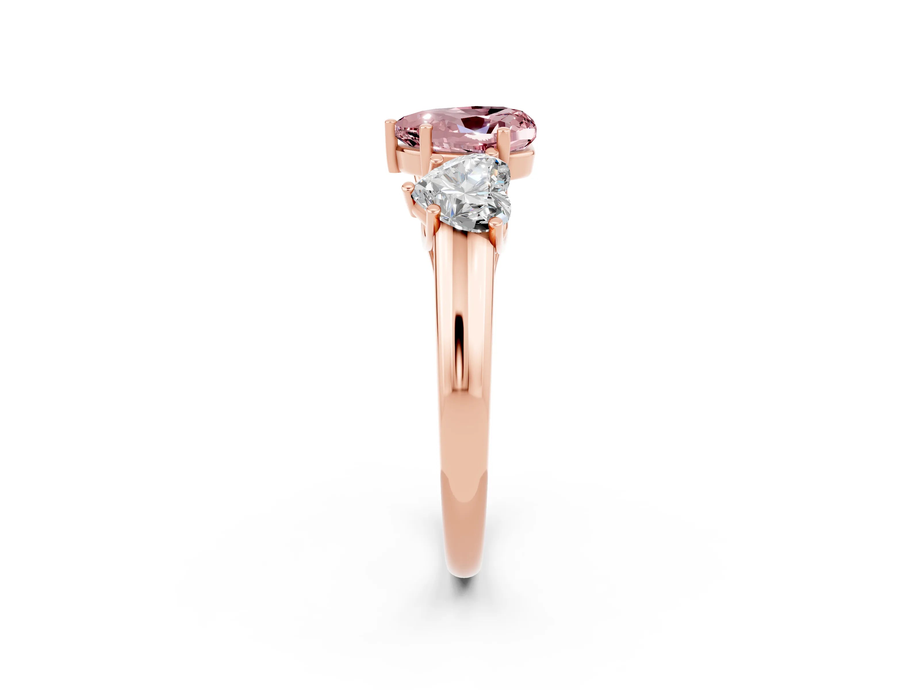 Rose gold Three-Stone Heart Cut Morganite Engagement Ring with Prong Setting_2