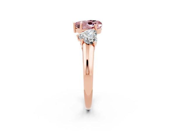 Rose gold Three-Stone Heart Cut Morganite Engagement Ring with Prong Setting