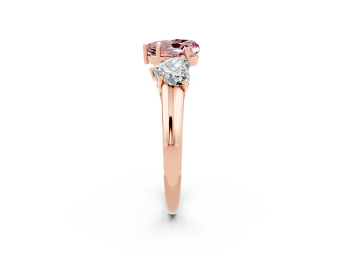 Rose gold Three-Stone Heart Cut Morganite Engagement Ring with Prong Setting_2