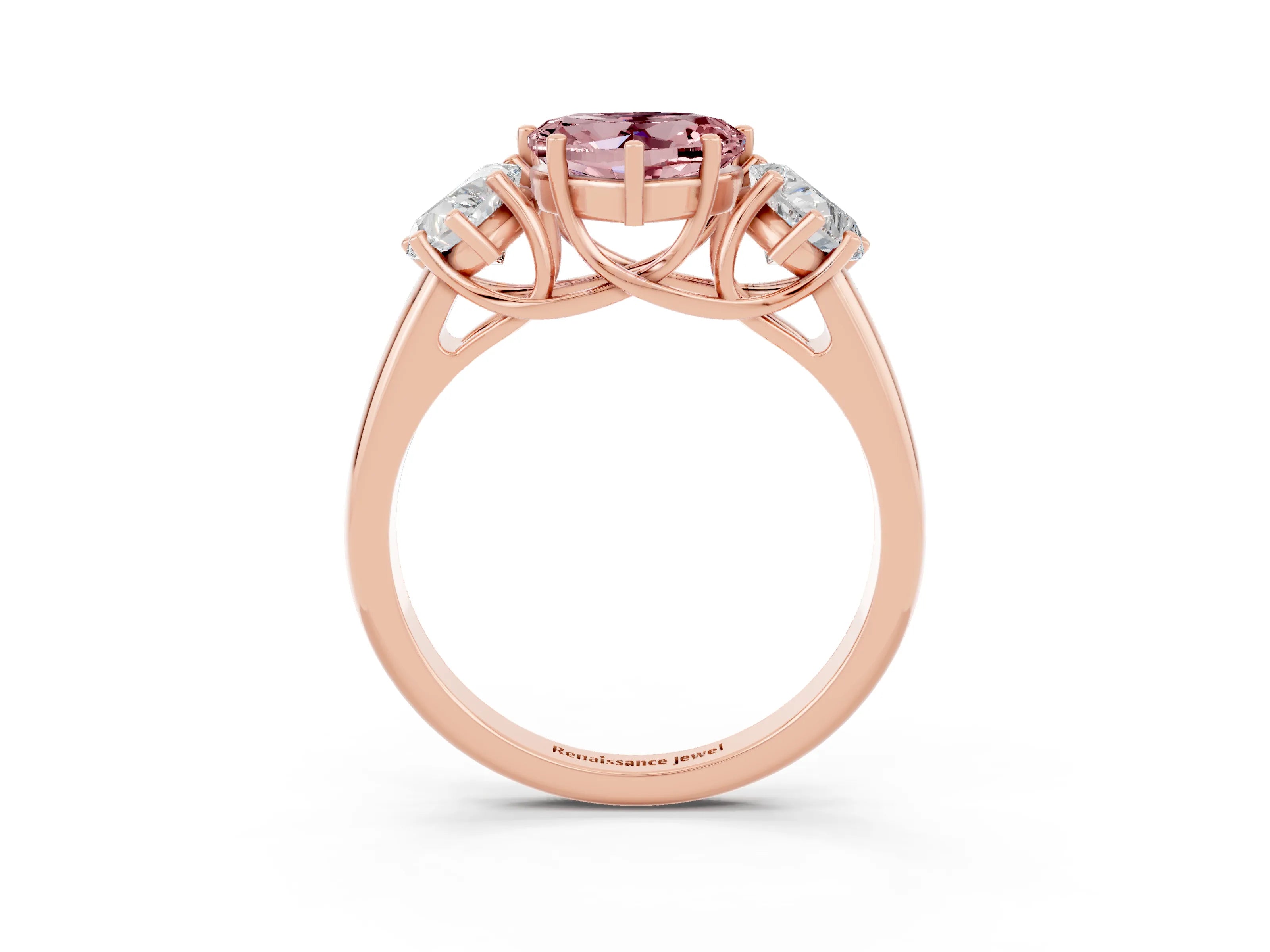 Rose gold Three-Stone Heart Cut Morganite Engagement Ring with Prong Setting_3