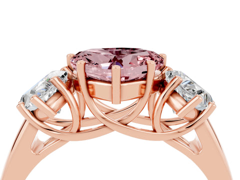 Rose gold Three-Stone Heart Cut Morganite Engagement Ring with Prong Setting_4