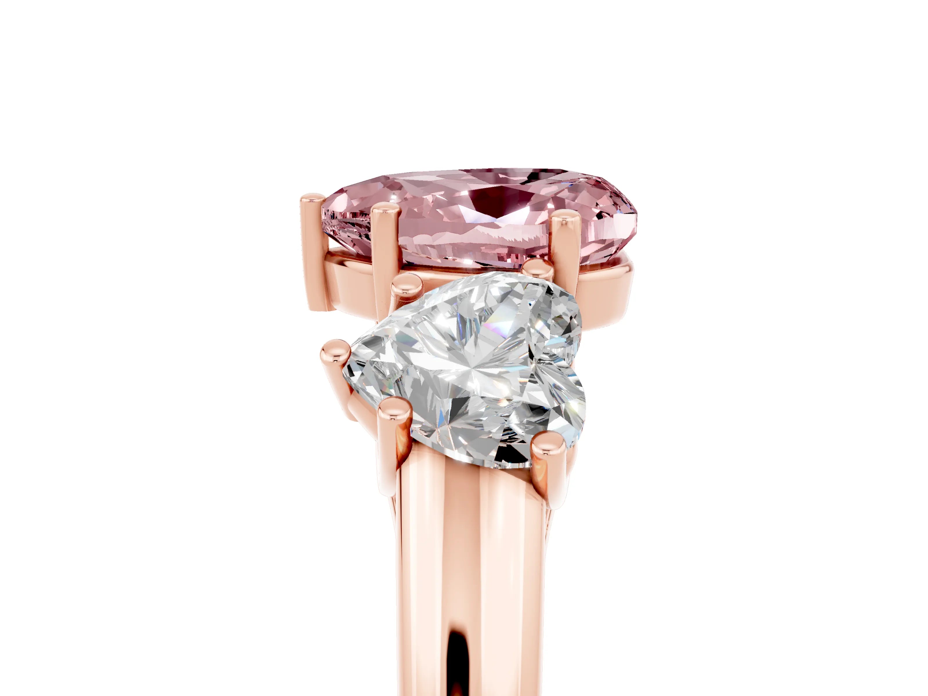 Rose gold Three-Stone Heart Cut Morganite Engagement Ring with Prong Setting_5