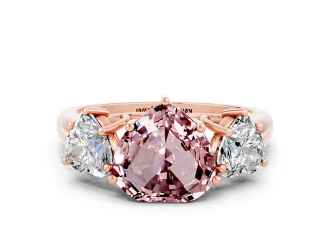 Rose gold Three-Stone Heart Cut Morganite Engagement Ring with Prong Setting