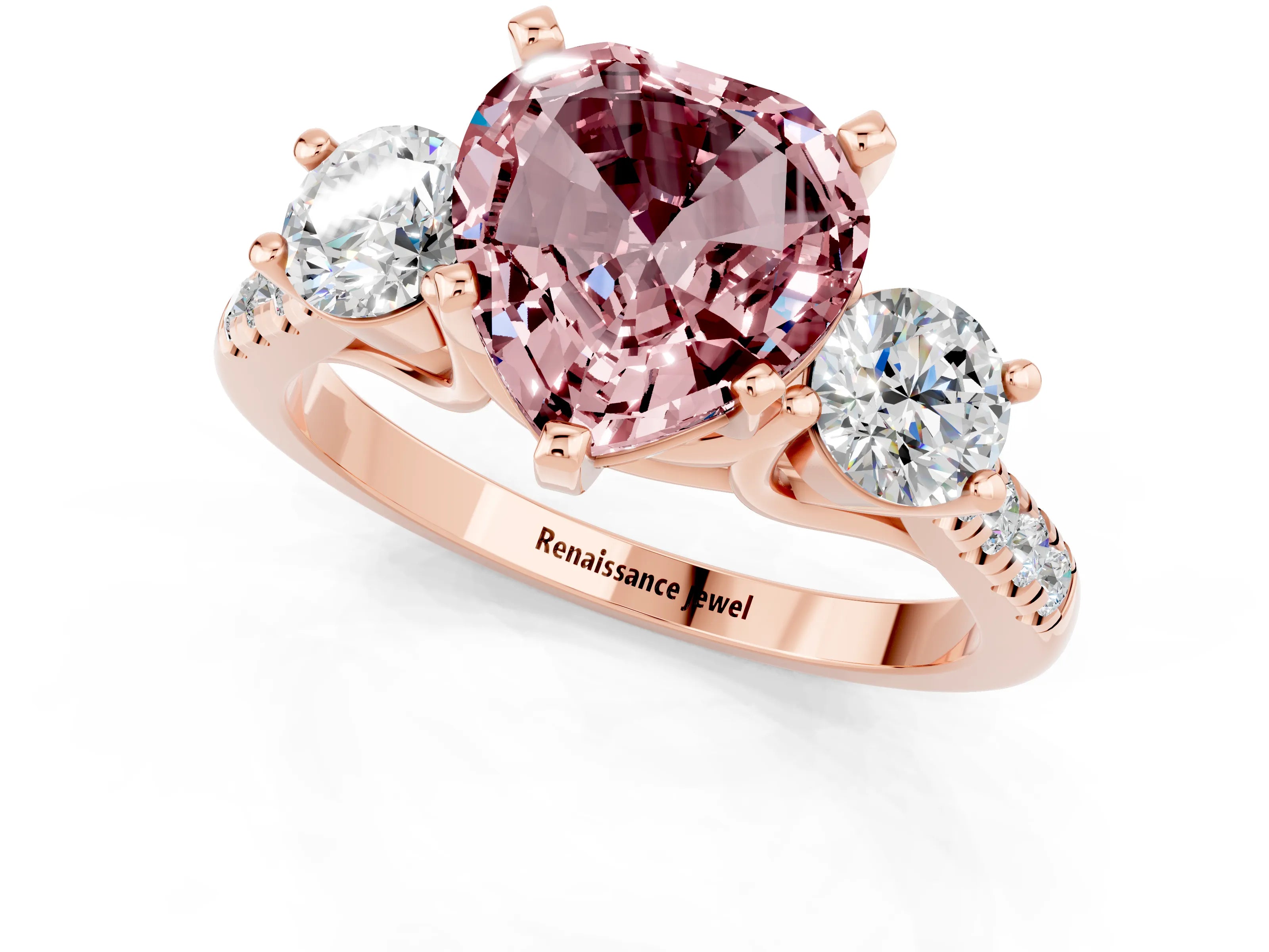 Rose gold Three-Stone Heart Cut Morganite Pavé Band with Four-Prong Setting_1