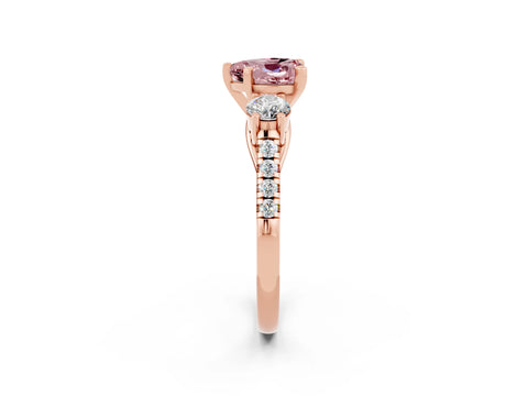 Rose gold Three-Stone Heart Cut Morganite Pavé Band with Four-Prong Setting_2