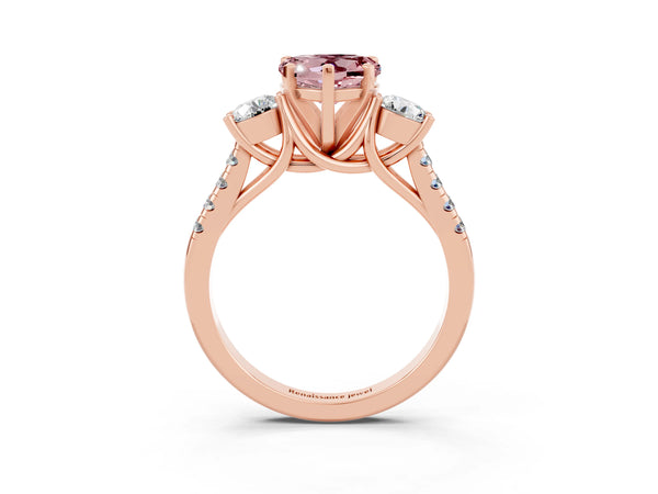 Rose gold Three-Stone Heart Cut Morganite Pavé Band with Four-Prong Setting